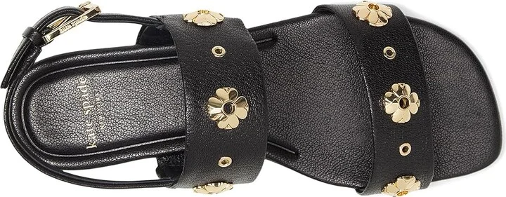 Kate Spade New York Spade Flower Stud Pebbled Leather Flat Sandals Women's Wedge Shoes Black : 6.5 B - Medium - Image 2