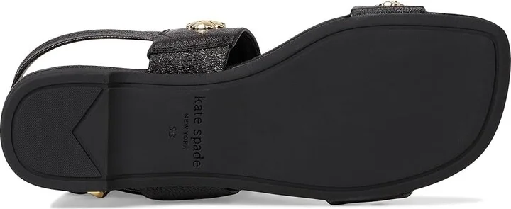 Kate Spade New York Spade Flower Stud Pebbled Leather Flat Sandals Women's Wedge Shoes Black : 6.5 B - Medium - Image 3