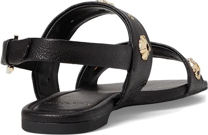 Kate Spade New York Spade Flower Stud Pebbled Leather Flat Sandals Women's Wedge Shoes Black : 6.5 B - Medium - Image 4