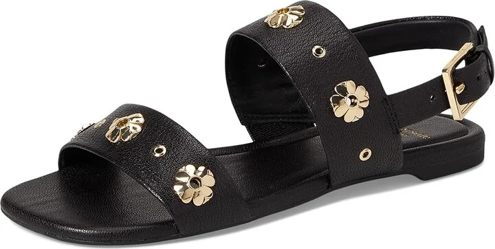 Kate Spade New York Spade Flower Stud Pebbled Leather Flat Sandals Women's Wedge Shoes Black : 6.5 B - Medium - Image 5