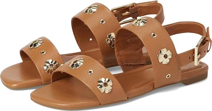 Kate Spade New York Spade Flower Stud Pebbled Leather Flat Sandals Women's Wedge Shoes Saddle : 10 B - Medium
