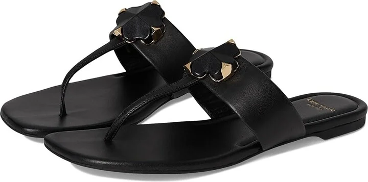 Kate Spade New York Spade Flower Thong Sandal Women's Wedge Shoes Black : 9 M, Leather