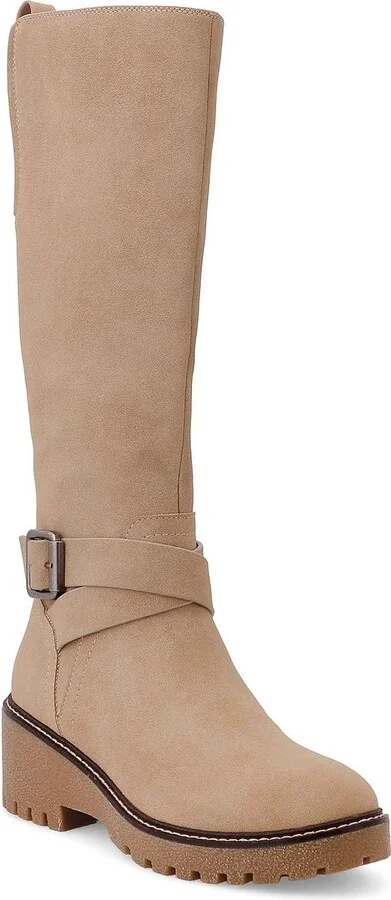 Kathleen Womens Faux Suede Lugged Sole Knee-High Boots