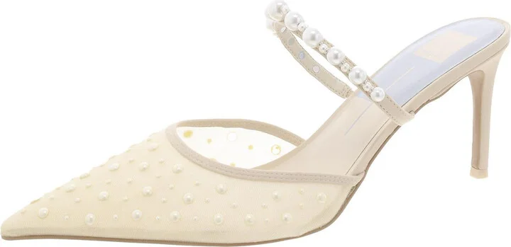 Katik Pearl Womens Embellished Pointed Toe Mules
