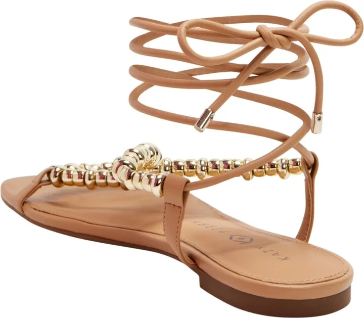 Katy Perry Women's The Halie Bead Lace-Up Sandals - Biscotti, Gold - Image 4
