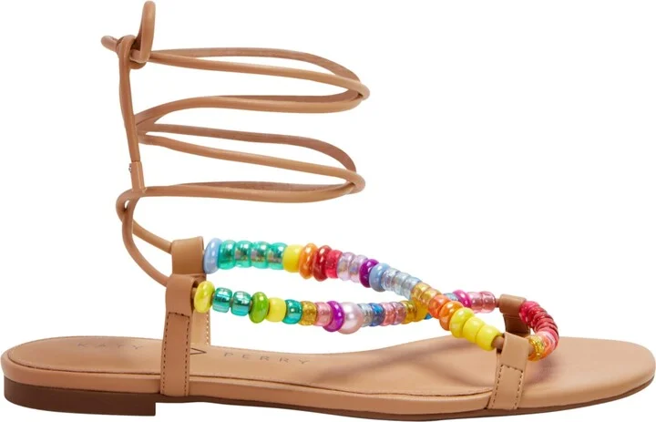 Katy Perry Women's The Halie Bead Lace-Up Sandals - Biscotti, Gold - Image 7