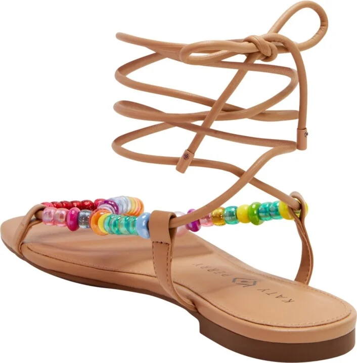Katy Perry Women's The Halie Bead Lace-Up Sandals - Biscotti, Gold - Image 9