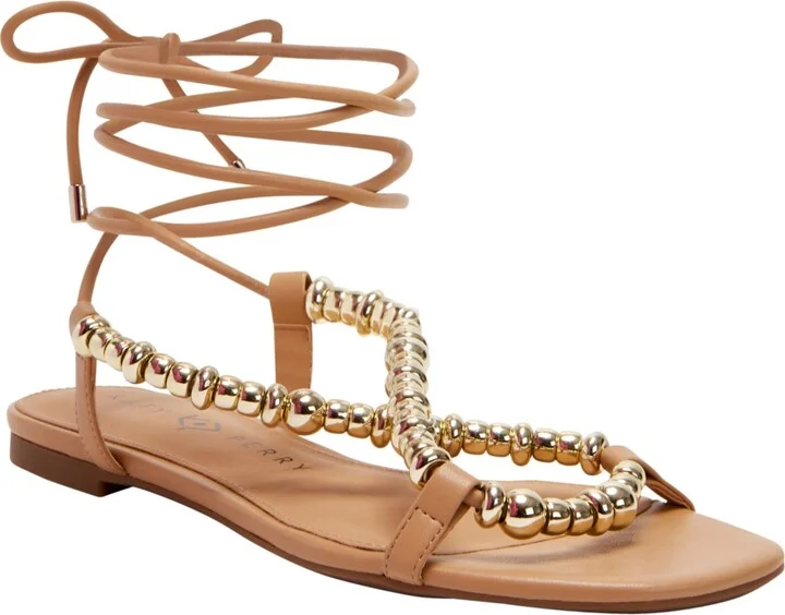 Katy Perry Women's The Halie Bead Lace-Up Sandals - Biscotti, Gold