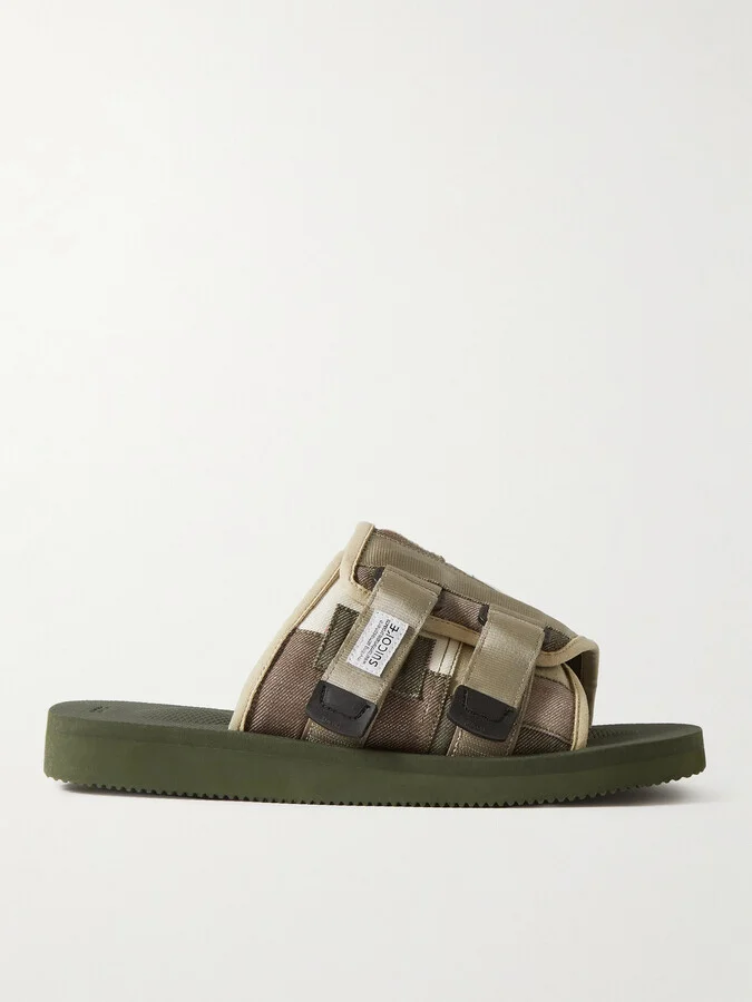 KAW-VS Webbing and Suede-Trimmed Denim Sandals