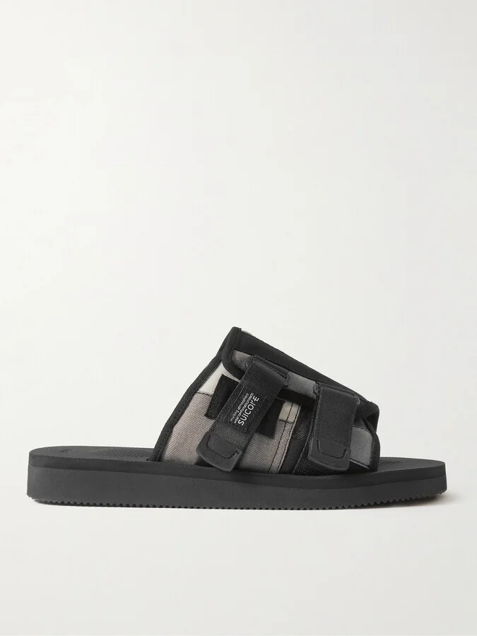 KAW-VS Webbing and Suede-Trimmed Denim Sandals