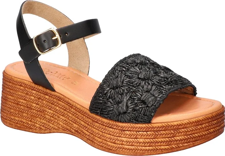 Black Floral Raffia-Leather