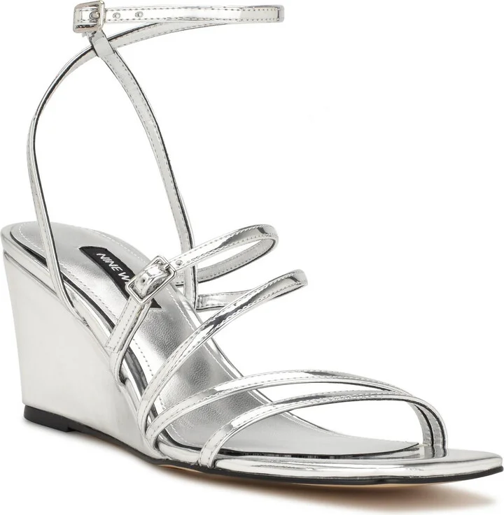 Keamer Womens Patent Ankle Strap Wedge Sandals