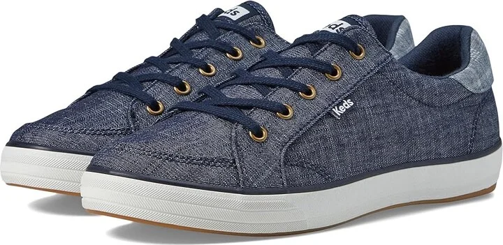 Keds Center III Lace Up Women's Shoes Navy Denim Plaid : 5 D - Wide, Synthetic/Textile