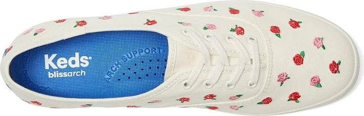 Keds Champion Canvas Lace Up Women's Shoes Cream/Red Rose Embroidery : 10 B - Medium - Image 2