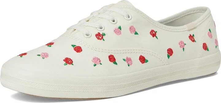 Keds Champion Canvas Lace Up Women's Shoes Cream/Red Rose Embroidery : 10 B - Medium - Image 5