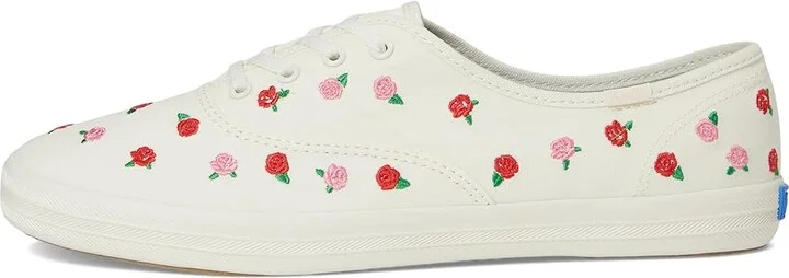 Keds Champion Canvas Lace Up Women's Shoes Cream/Red Rose Embroidery : 10 B - Medium - Image 6