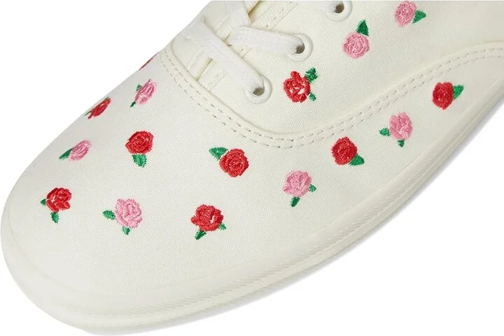 Keds Champion Canvas Lace Up Women's Shoes Cream/Red Rose Embroidery : 10 B - Medium - Image 7