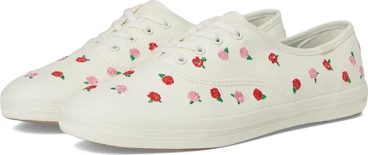 Keds Champion Canvas Lace Up Women's Shoes Cream/Red Rose Embroidery : 10 B - Medium