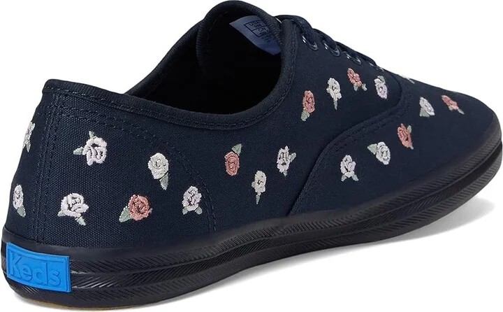 Keds Champion Canvas Lace Up Women's Shoes Navy/Pink Rose Embroidery : 8 B - Medium - Image 4