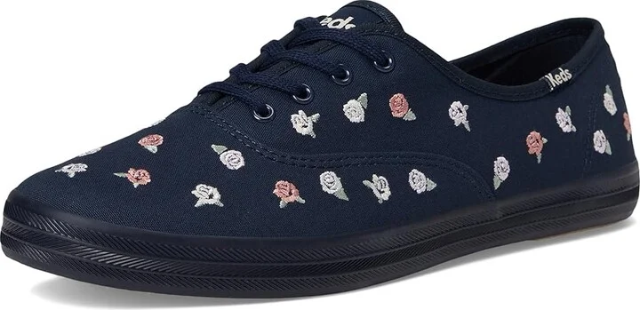 Keds Champion Canvas Lace Up Women's Shoes Navy/Pink Rose Embroidery : 8 B - Medium - Image 5