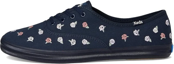 Keds Champion Canvas Lace Up Women's Shoes Navy/Pink Rose Embroidery : 8 B - Medium - Image 6