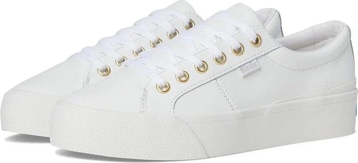 Keds Jump Kick Duo Lace Up Women's Shoes White/Gold Leather : 8.5 B - Medium