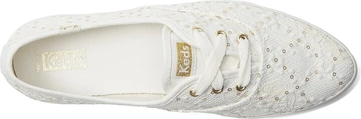 Keds Point Lace Up Women's Shoes Cream Lace Celebrations : 8 B - Medium, Canvas - Image 2