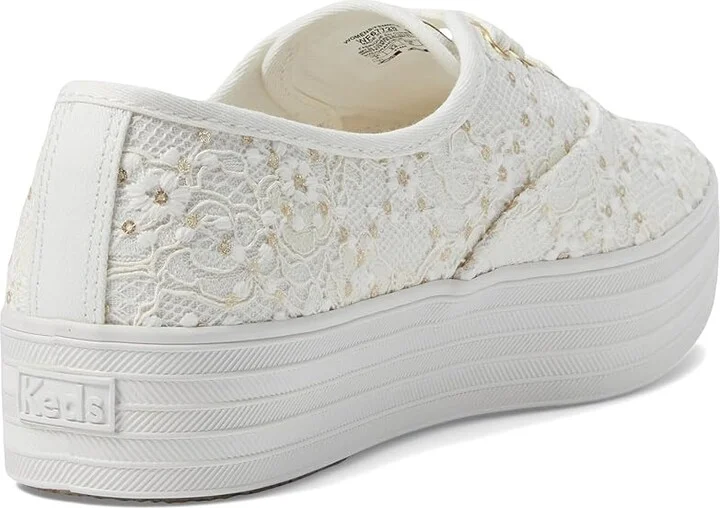 Keds Point Lace Up Women's Shoes Cream Lace Celebrations : 8 B - Medium, Canvas - Image 4