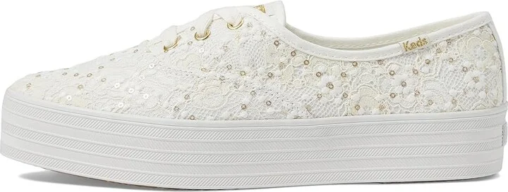 Keds Point Lace Up Women's Shoes Cream Lace Celebrations : 8 B - Medium, Canvas - Image 6