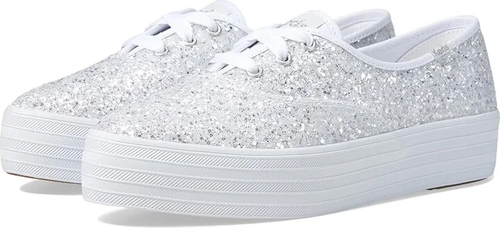Keds Point Lace Up Women's Shoes White Glitter : 9.5 B - Medium, Canvas