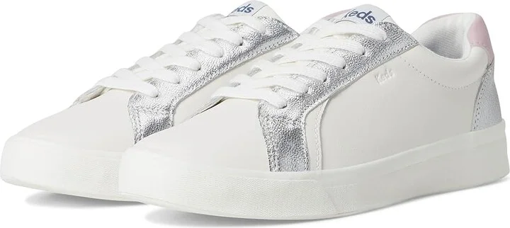 Keds Pursuit Lace Up Women's Shoes Snow White/Silver/Mauve Leather : 6.5 B - Medium