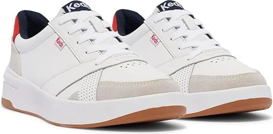 Keds The Court Lace-Up Women's Shoes White/Red Leather/Suede : 5 B - Medium, Leather/Rubber/Suede