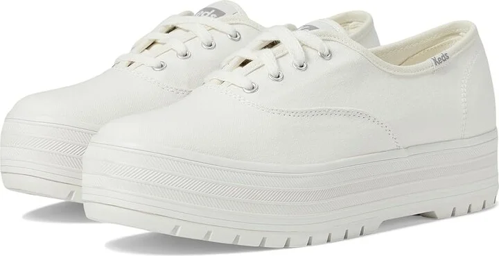 Keds The Platform Lug Lace Up Women's Shoes Off-White Canvas : 5 B - Medium, Leather