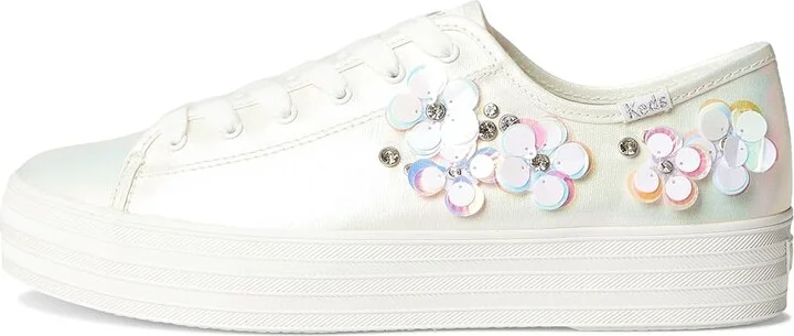 Keds Triple Kick Canvas Women's Shoes Snow White / Iridescent Leather : 7 B - Medium, Textile - Image 6
