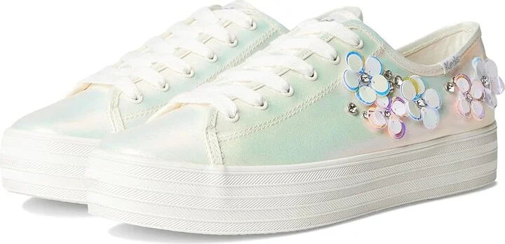Keds Triple Kick Canvas Women's Shoes Snow White / Iridescent Leather : 7 B - Medium, Textile