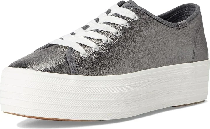 Keds Triple Up Leather Women's Shoes Gunmetal Metallic Leather : 6 B - Medium - Image 5