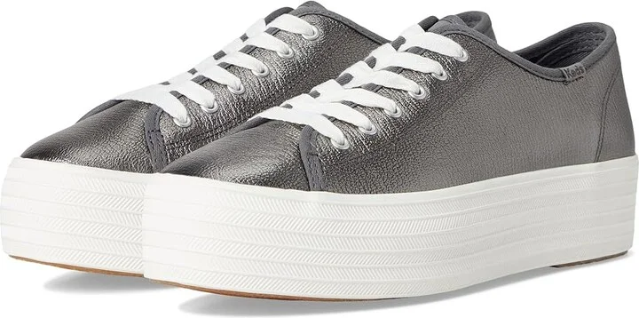 Keds Triple Up Leather Women's Shoes Gunmetal Metallic Leather : 6 B - Medium
