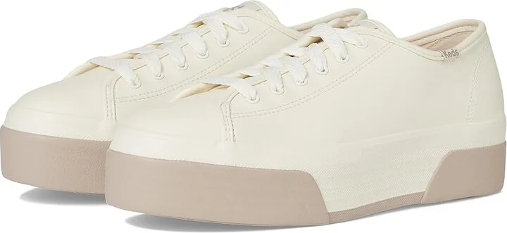 Keds Triple Up Leather Women's Shoes Off-White/Taupe Bumper Foxing Stripe : 9.5 B - Medium