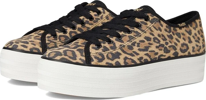 Keds Triple Up Leather Women's Shoes Tan/Black Leopard Suede : 7.5 B - Medium
