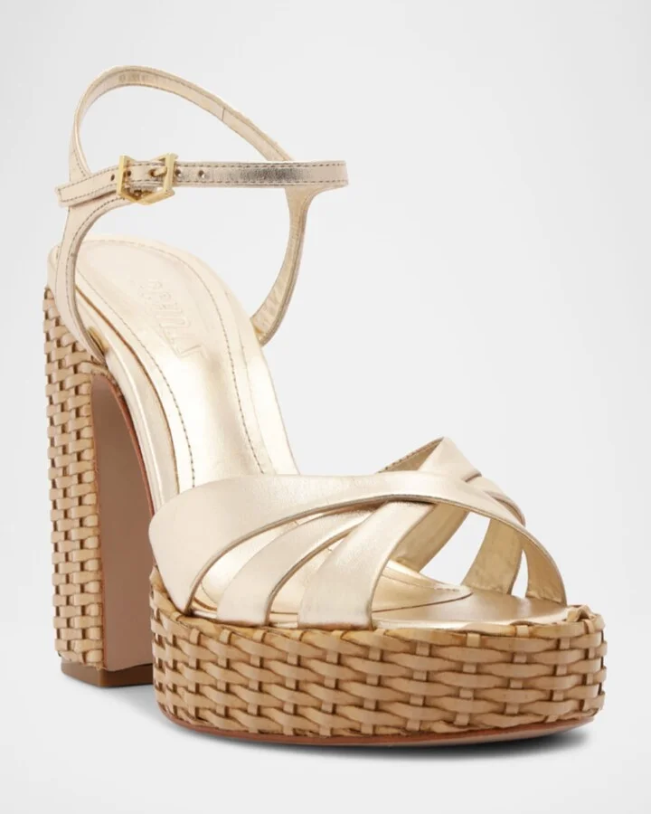 Keefa Metallic Woven-Heel Platform Sandals - Image 2