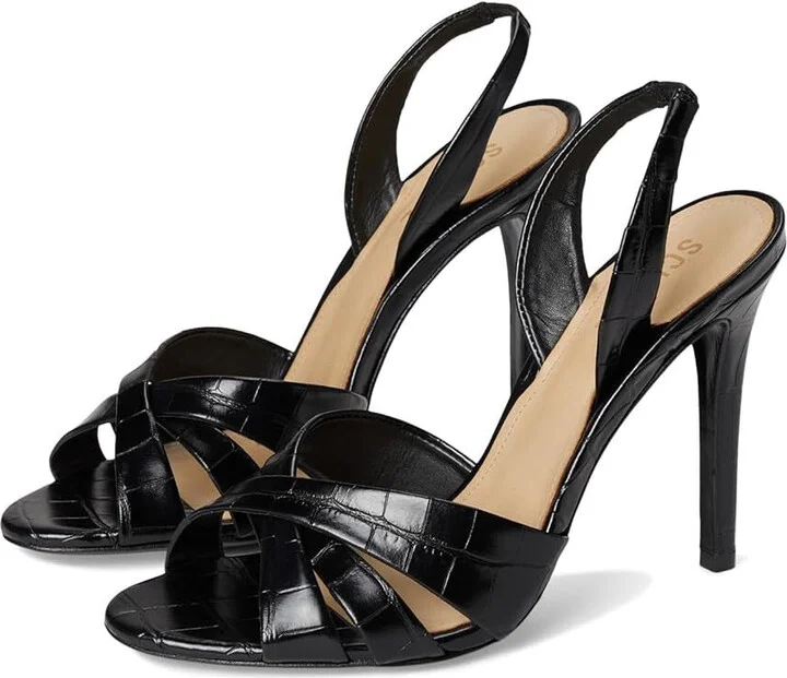 Keefa Sandals Womens 8 Black Croco Leather Slingback Stiletto Heel ZOGG48