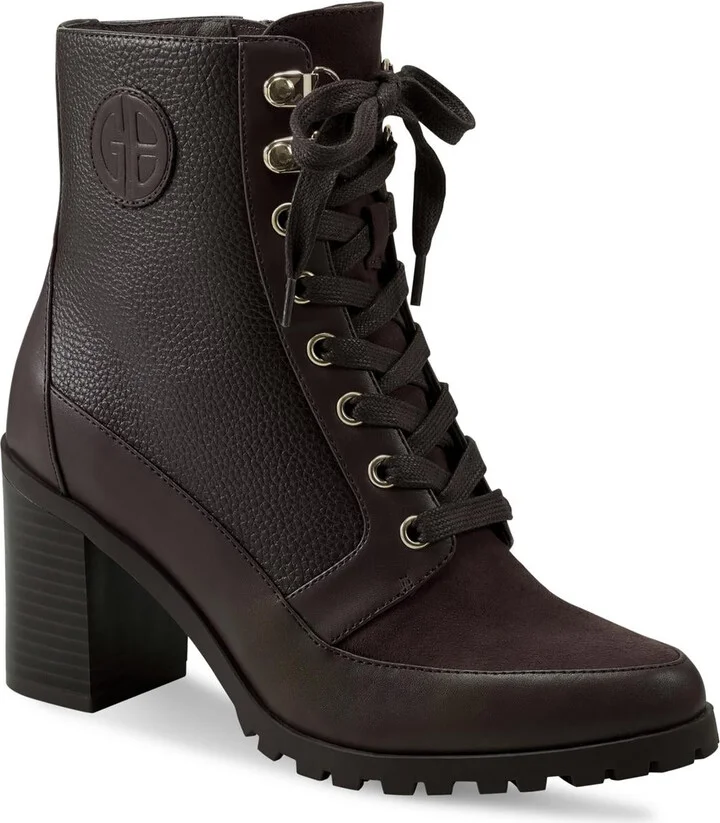Keegann Womens Faux Leather Pointed Toe Combat & Lace-Up Boots