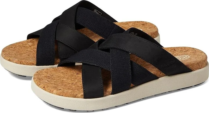 KEEN Elle Mixed Slide Women's Shoes Black/Birch : 9.5 B - Medium, Leather/Textile