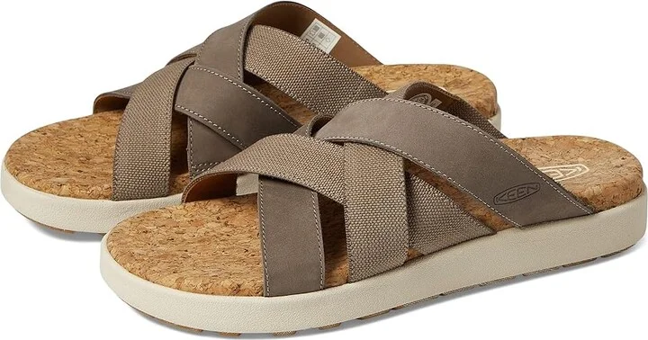 KEEN Elle Mixed Slide Women's Shoes Brindle/Birch : 8.5 B - Medium, Leather/Textile
