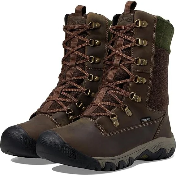 KEEN Greta Tall Boot Waterproof Women's Waterproof Boots Dark Earth/Green Plaid : 9.5 B - Medium, Leather/Rubber
