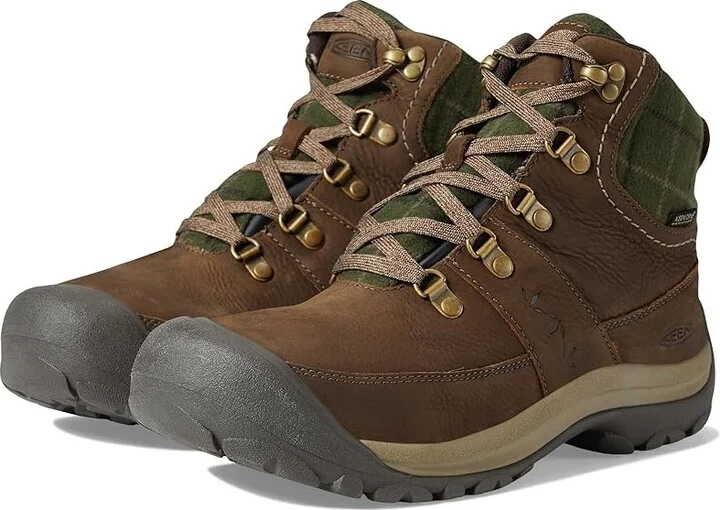 KEEN Kaci III Winter Mid Waterproof Women's Waterproof Boots Dark Earth/Green Plaid : 9 B - Medium, Leather/Textile