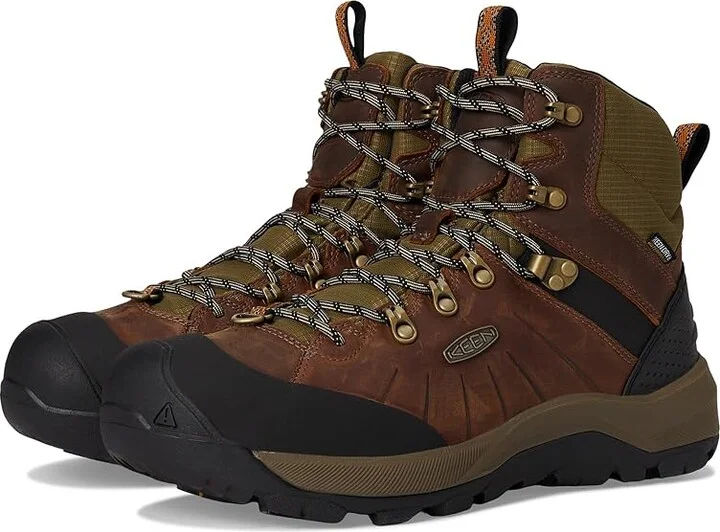 KEEN Revel 4 Mid Height Polar Insulated Waterproof Men's Shoes Bison/Orange Pepper : 10.5 D - Medium, Textile/Leather
