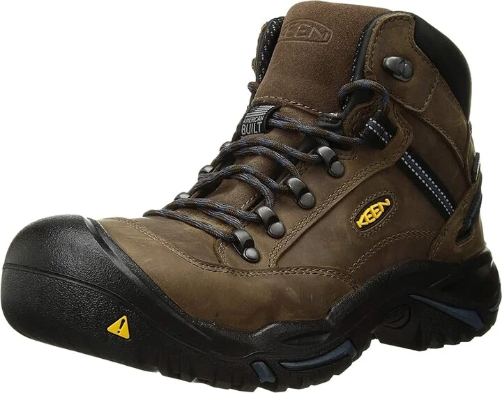 KEEN Utility Braddock Mid AL Waterproof (Steel Toe) Men's Work Boots Bison/Ensign Blue : 9.5 EE - Wide, Suede - Image 2