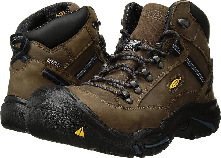 KEEN Utility Braddock Mid AL Waterproof (Steel Toe) Men's Work Boots Bison/Ensign Blue : 9.5 EE - Wide, Suede