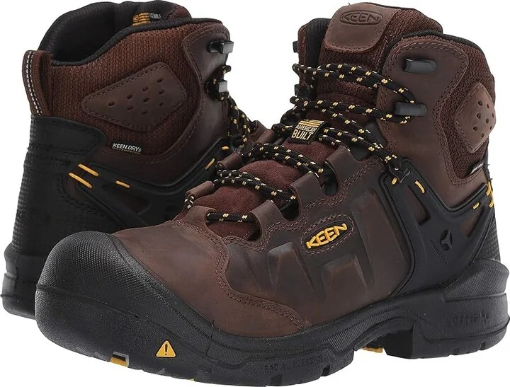 KEEN Utility Dover 6 Waterproof (Comp Toe) Men's Work Boots Dark Earth/Black : 9.5 EE - Wide, Textile/Synthetic/Leather